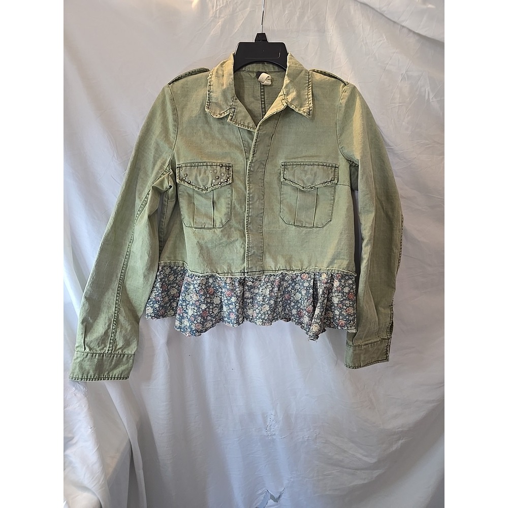We The Free Distressed Utility Jacket Floral Trim Boho Hippie Y2K Cottage Size S